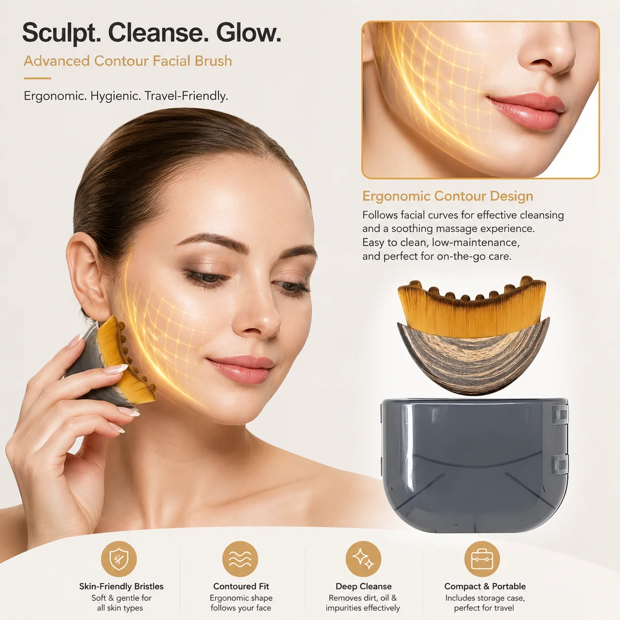 Lymphatic Contour Face Brush,Chin &Jawline Sculpting,Drainage Massager for Face,Ergonomically Designed to Fit The Skin Precisely