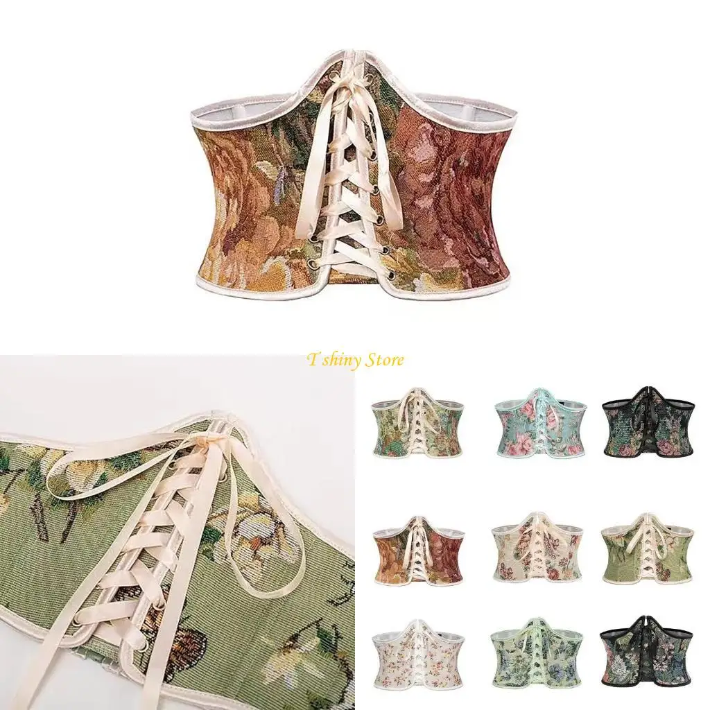 

N58F Lady Bustier Floral Print Corset Shapewear Top for Women, Slimming Waist Cincher Supportive Slimming Waistband