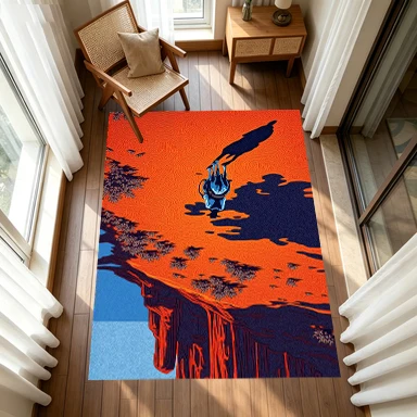 Western Cowboy Horse Desert Canyon Carpet Floor Red-Orange Pop Art Landscape Non-Slip Floor Carpet Suitable for Living Room Decoration
