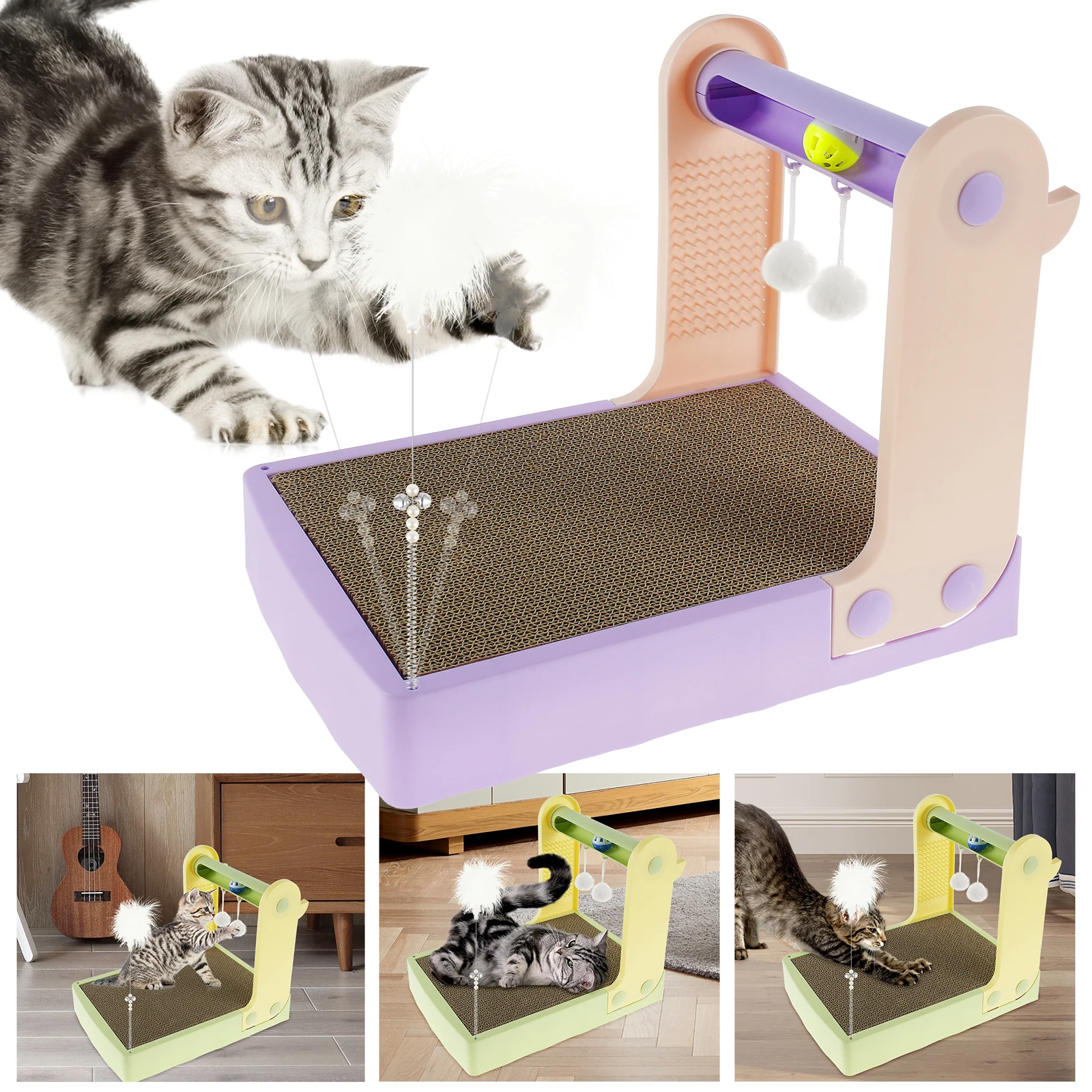 

Cat Scratching Board Multifunctional Cat Scratcher Toy Fun Cat Scratcher Cardboard Reversible Cat Scratch Pad with Track Bell