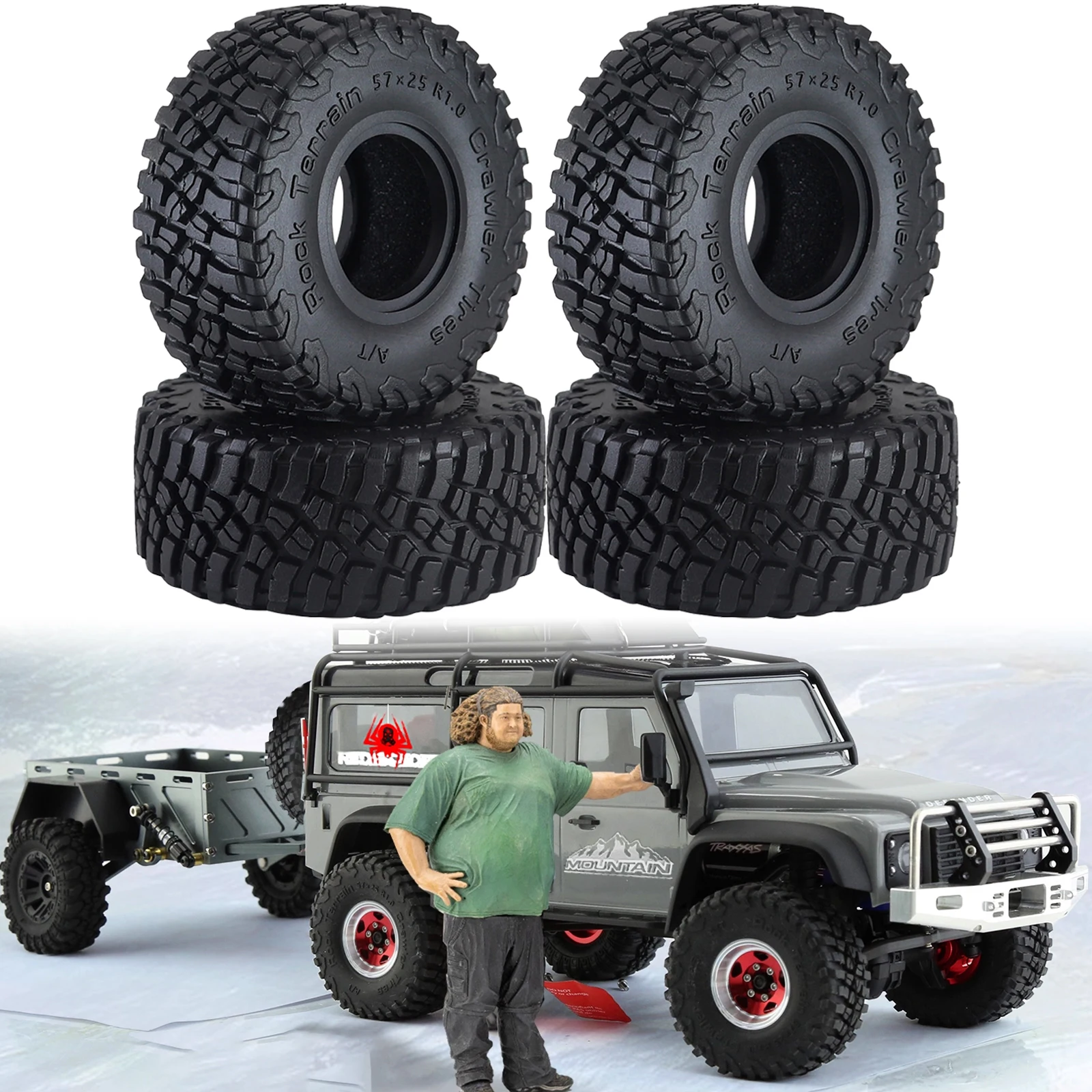 

1/18 Traxxas Trx4m1,0 дюйма Mt шины 57x25 мм 1/24 радиоуправляемый гусеничный грузовик автомобильные детали для осевого Scx24 Deadbolt Axi00001 Axi00002 Gladiator