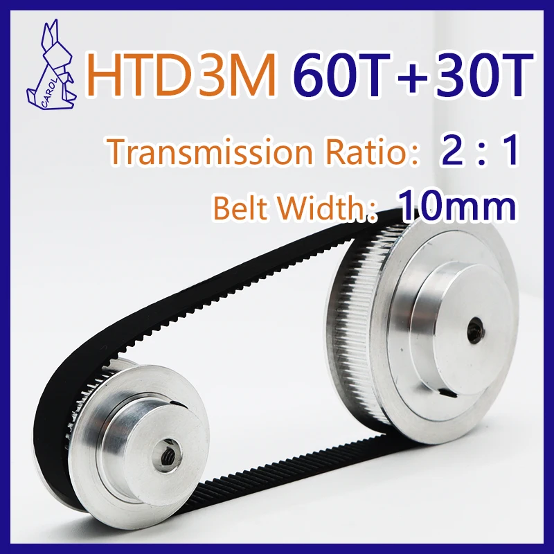 

60T 30T 60Teeth 30Teeth HTD 3M Pulleys Set Belt Width 10mm Gear Belt Pulley Kit HTD3M Synchronous Wheel Set 3M Timing Pulley Kit