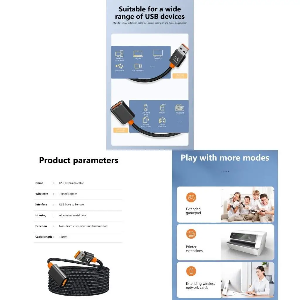 

R53C USB Extension Cable USB Fast Data Transfer Charging Cord for Computer Camera