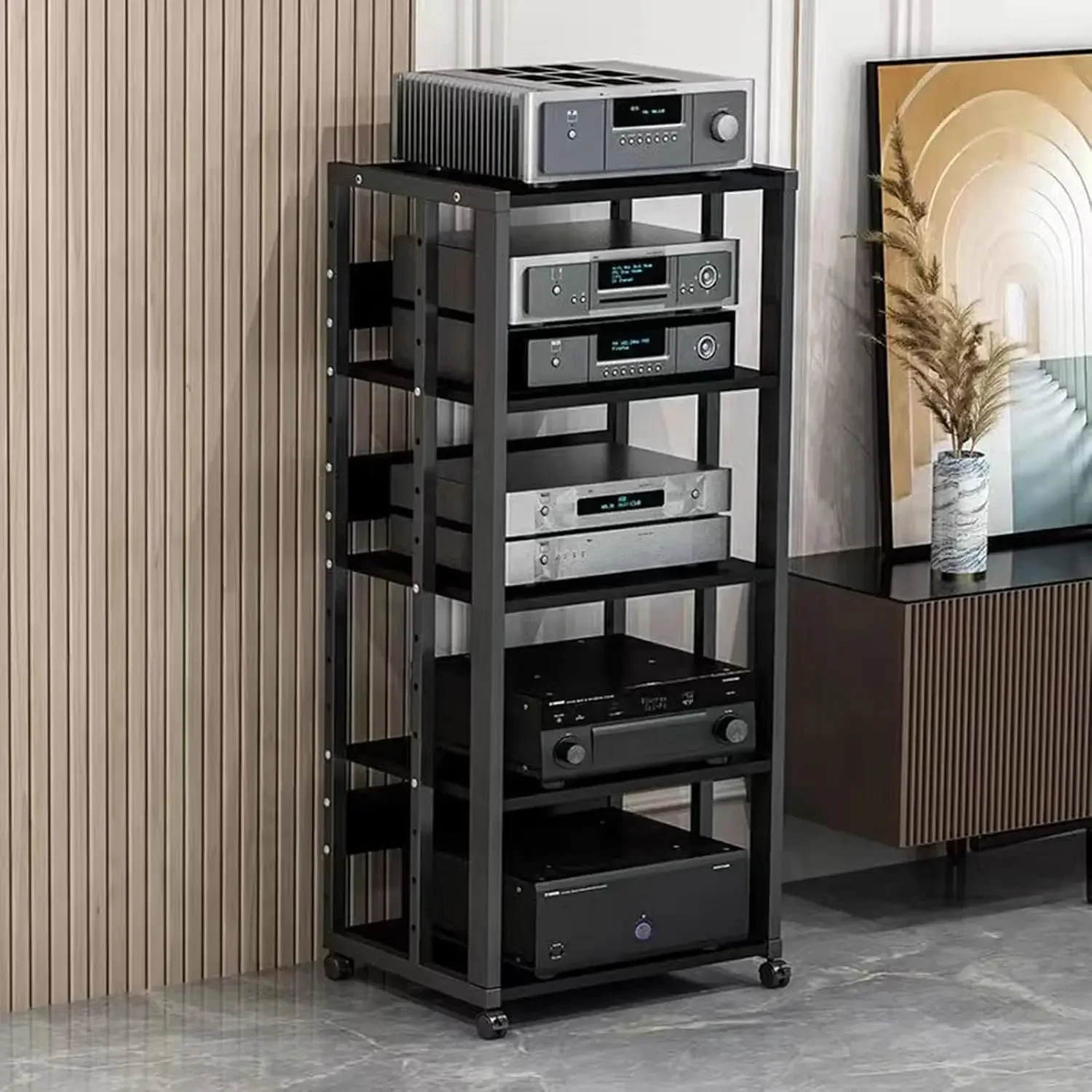 Media Stand, Stereo Audio Rack Stand, Media Cabinet, CD Rack Entertainment Stereo Component Organizer for Home, Office and Theat