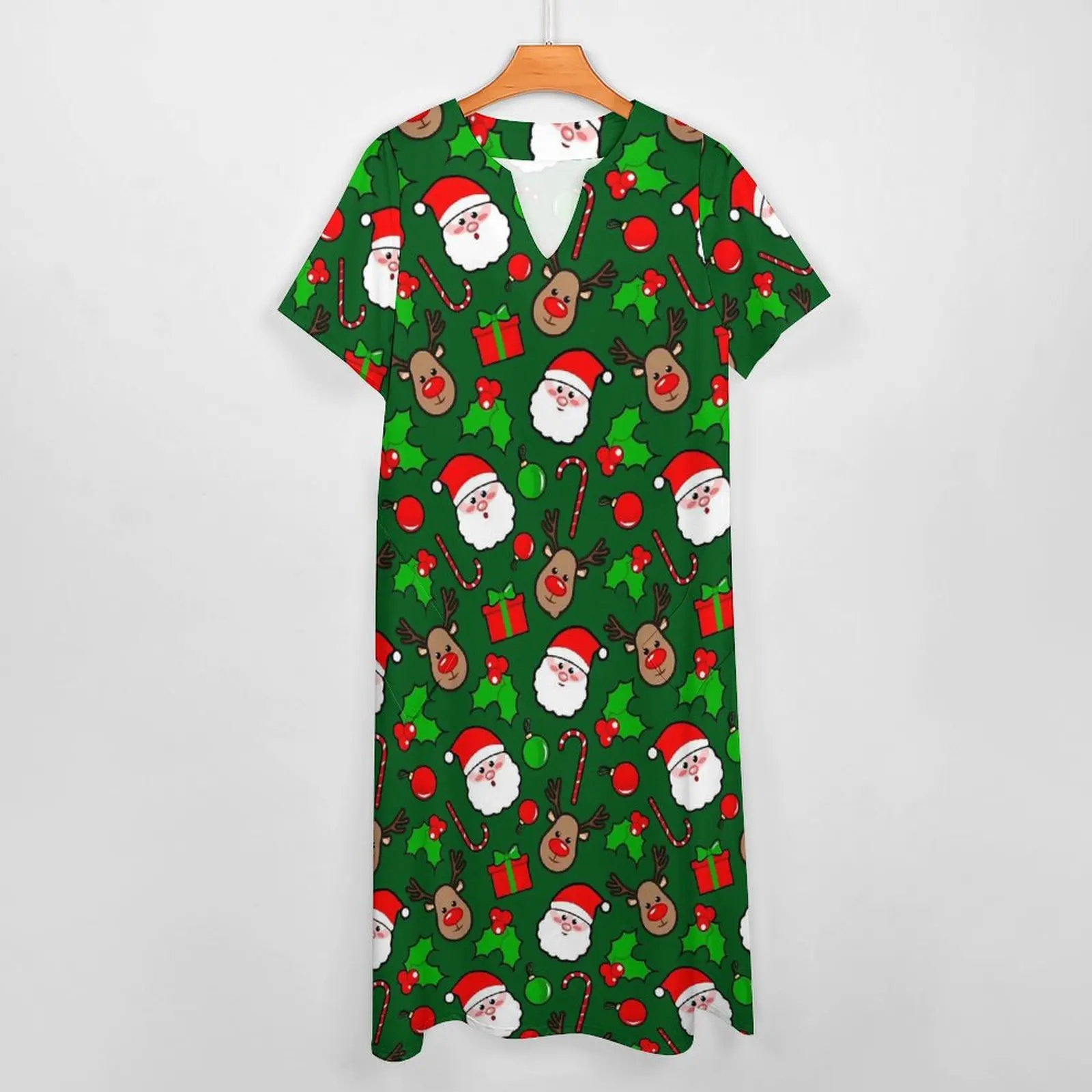 Christmas Dress RUDOLPH And Santa Claus Beach Maxi Dress Short Sleeve Graphic Bohemia Long Dresses Fashion Oversized Clothing