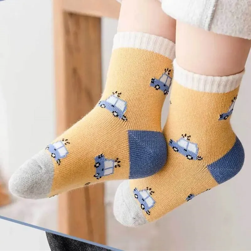 5Pairs/Lot Cartoon Kids Socks Casual Baby Boys Cotton Stripe Spring Autumn Toddler Knitted Children Socks For 1-8Years