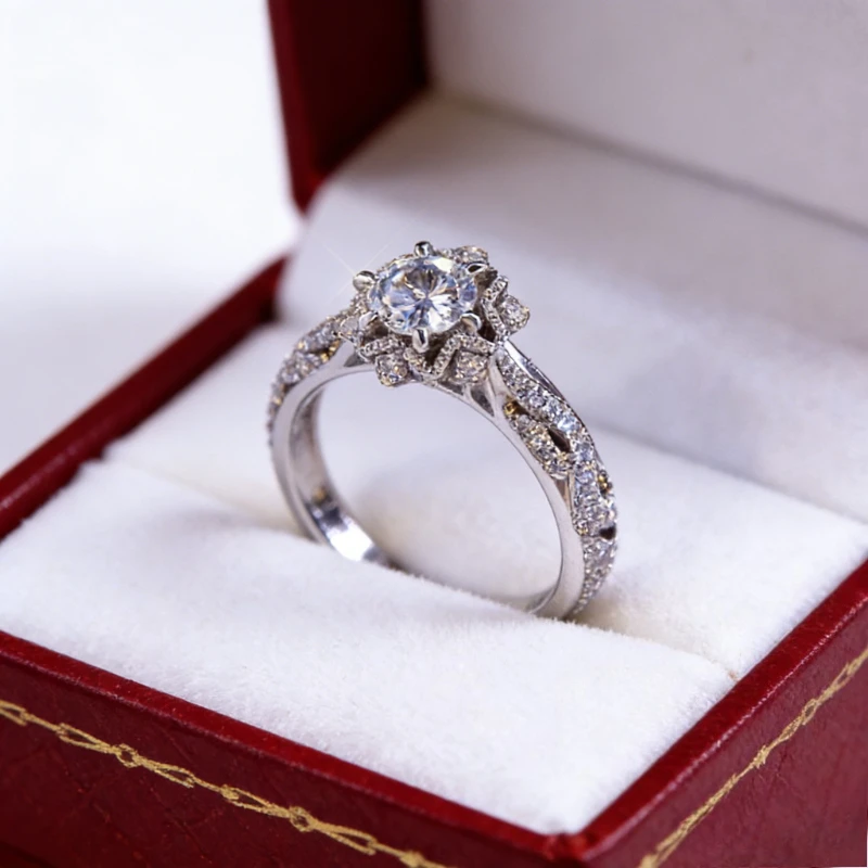 Hollowed-out Flower-shaped Star-shaped Imitation 1-carat Zirconia Ring, European-style Setting with Morganite, Engagement Ring