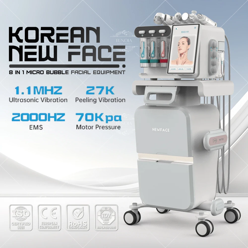 Korean New Face 8 in 1 Small Bubble Facial Skin Management Machine Hydradermabrasion Deep Cleansing Ultrasonic Face Lifting