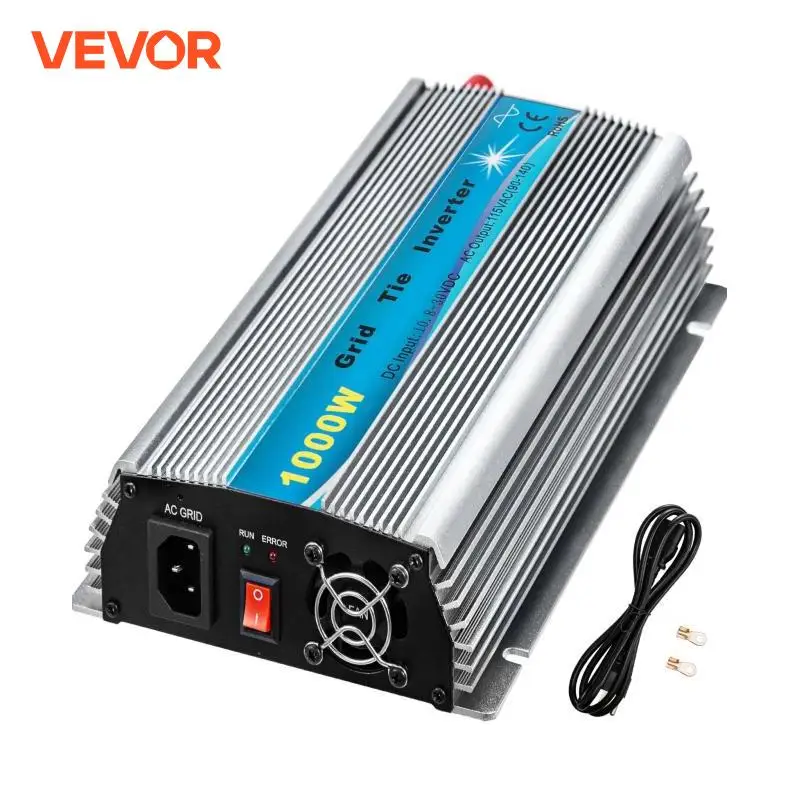 VEVOR 1000W Grid Tie Solar Inverter MPPT Pure Sine Wave 10.8-30V / 20-45V to 115V Solar Panel PV / Wind Turbine Power Generation