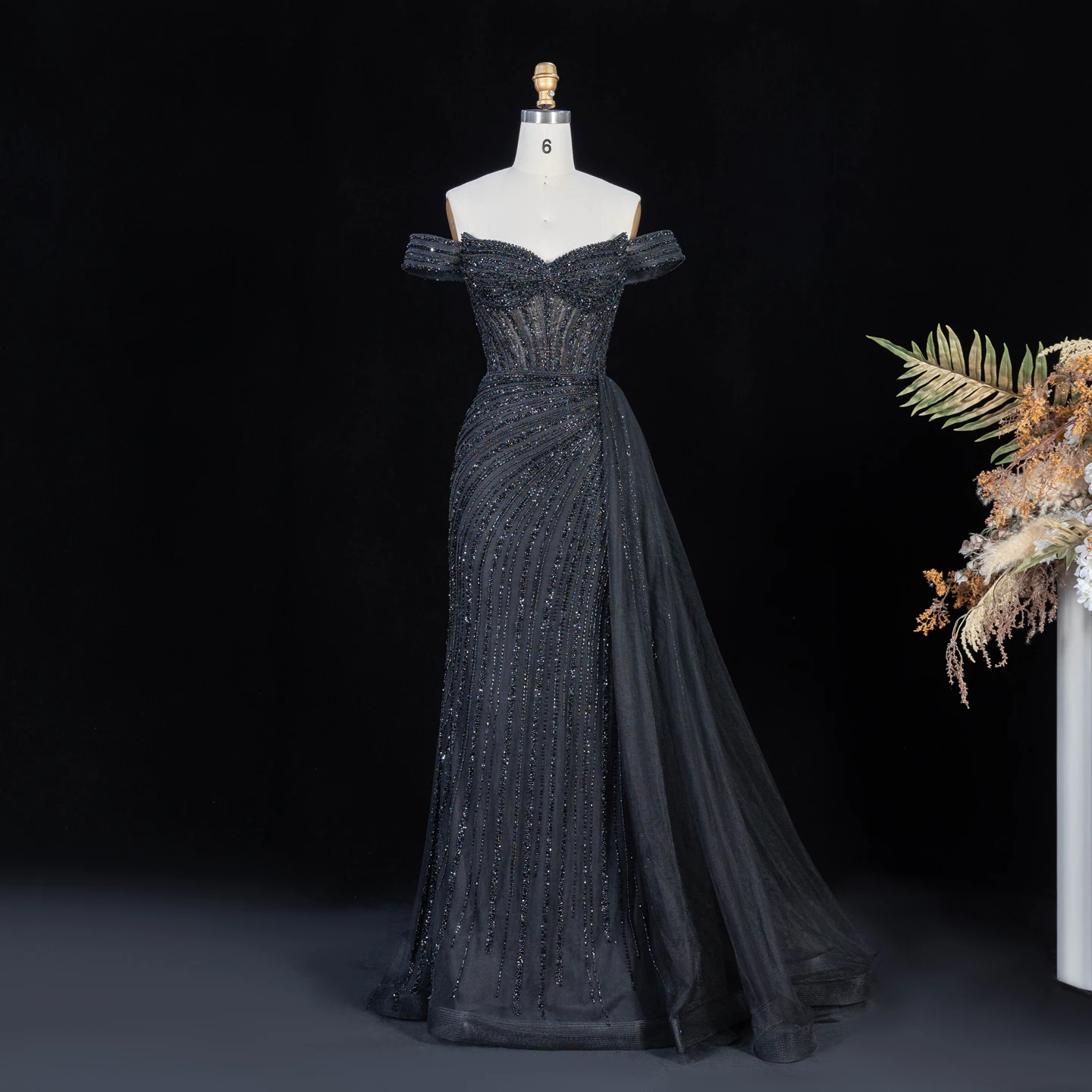 Sharon Said Luxuriöses Rosa Abendkleid, Schulterfrei, Herzausschnitt, Kristallperlen, Meerjungfrauen-Schnitt, Seitlicher Tüll, Formelle Partykleider SS005 Maßanfertigung – Detail 16