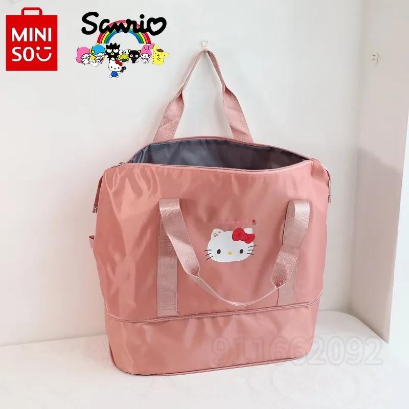 MINISO Hello Kitty New Women\'s Portable Travel Handbag Cartoon Cute Travel Storage Bag Large Capacity Travel Bag Waterproof