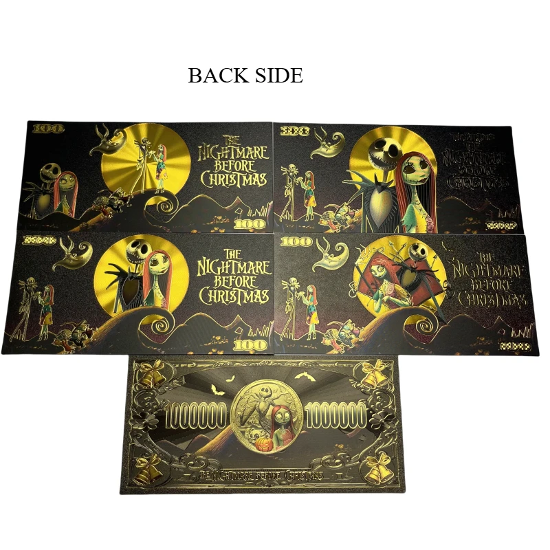 Disney Der Albtraum vor Weihnachten Goldfolie Banknote schwarz goldene Karte Cartoon Anime Film Gedenktickets Kinderspielzeug