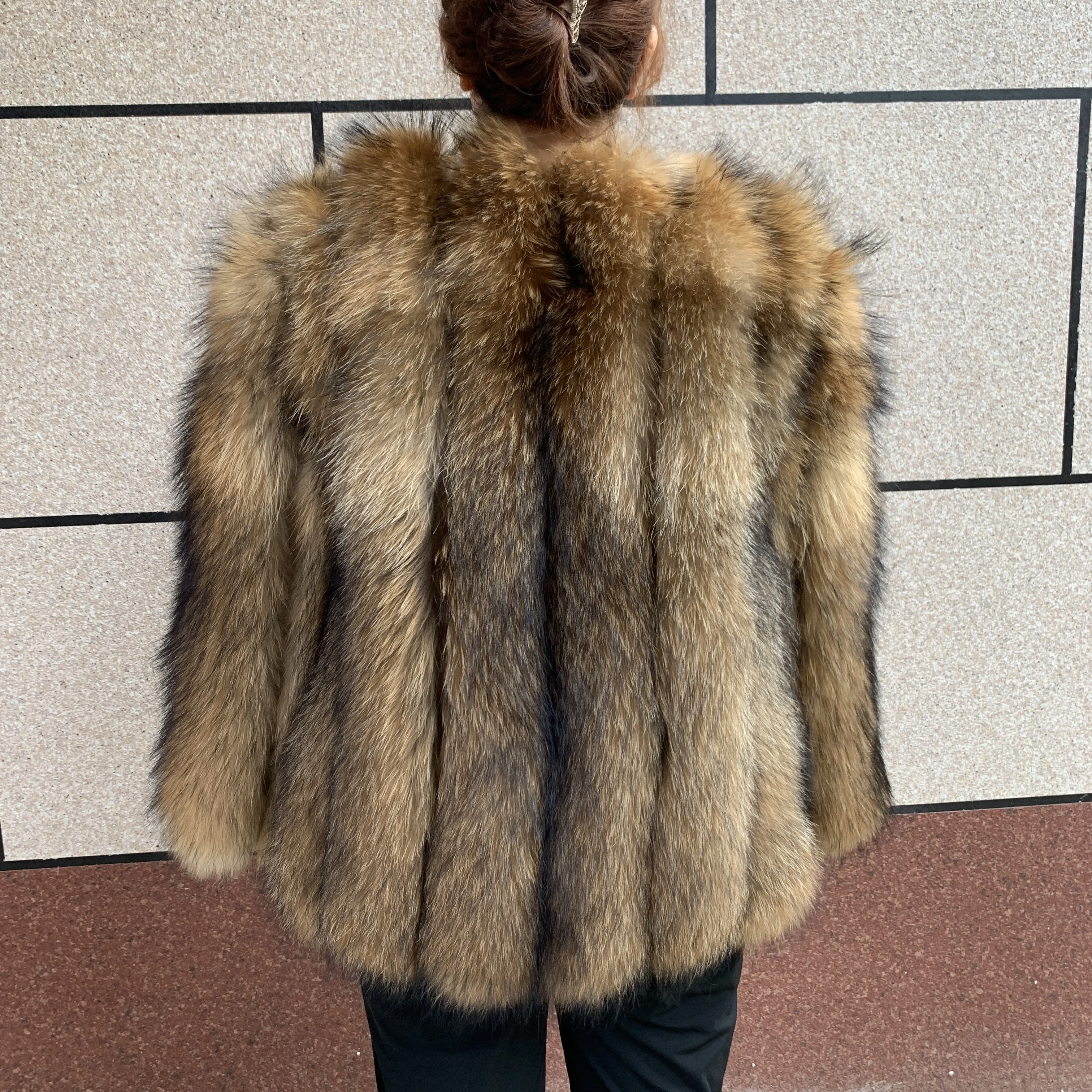 New style Raccoon real fur Vertical jacket Vertical sleeve 100% real fur coat women's winter warm Vertical fox fur jacket