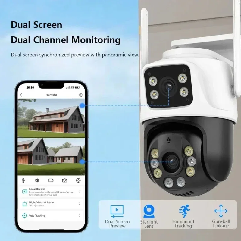 4K 8MP Dual Lens Wifi Surveillance Camera  AI Human Detect ONVIF Wireless Outdoor Security PTZ IP Cameras