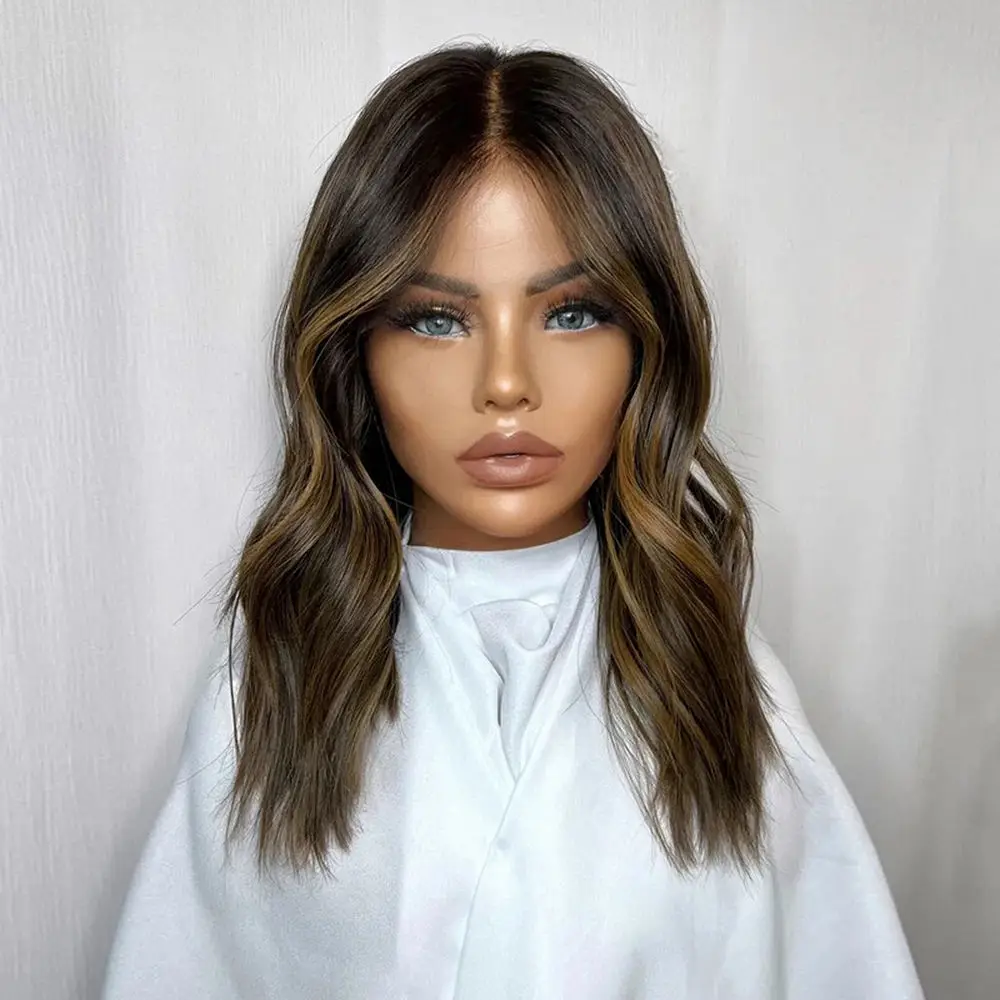 الشعر الفاخر الداكن الشوكولاته البني تسليط الضوء على الاصطناعية الدانتيل أعلى الباروكات موجة عميقة المصنع الأصلي رخيصة الباروكات غلويليس ارتداء للذهاب #5