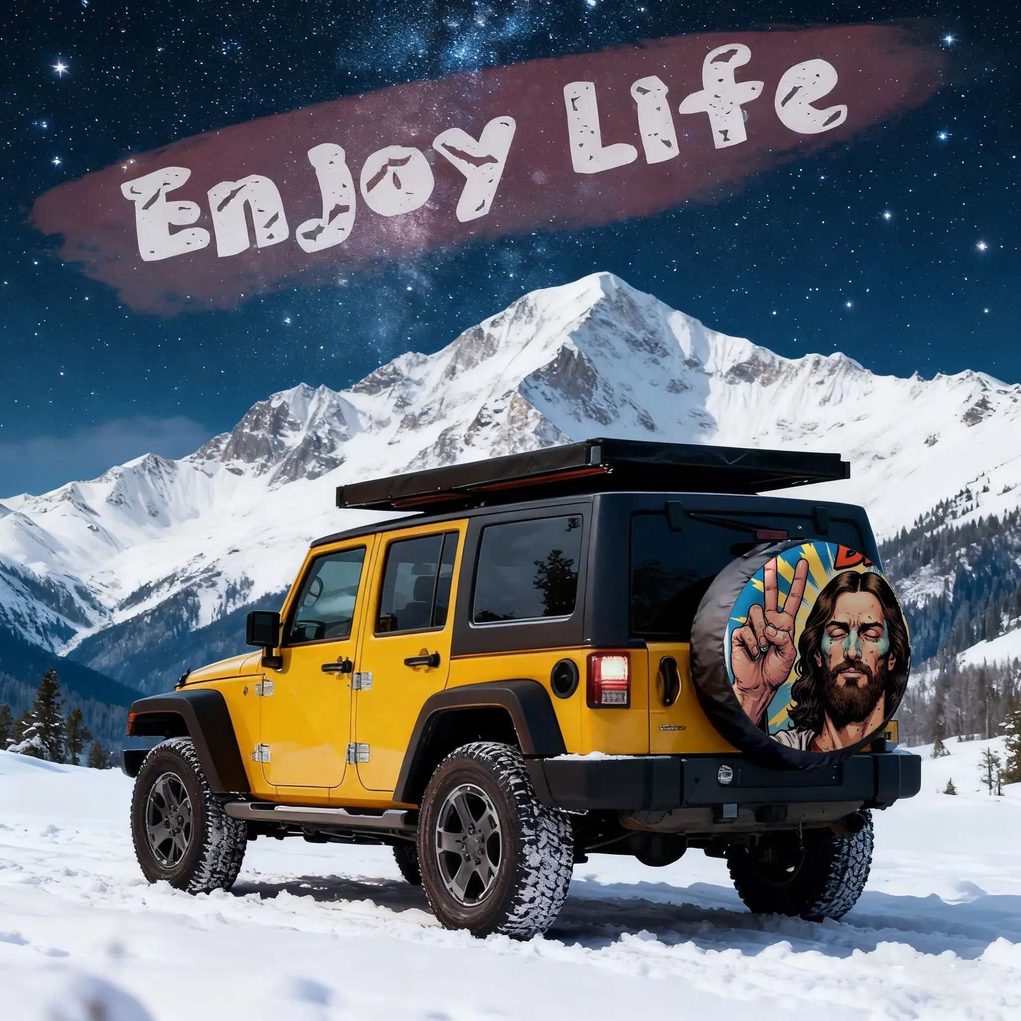 

Jesus Peace Sign Tire Cover Religious Spare Wheel Protector Durable All-Terrain