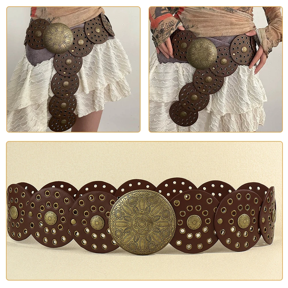 

Disc Belt Women Coffee Color Fashion Waist Belts Cosplay Accessories Dress Beach Party Body