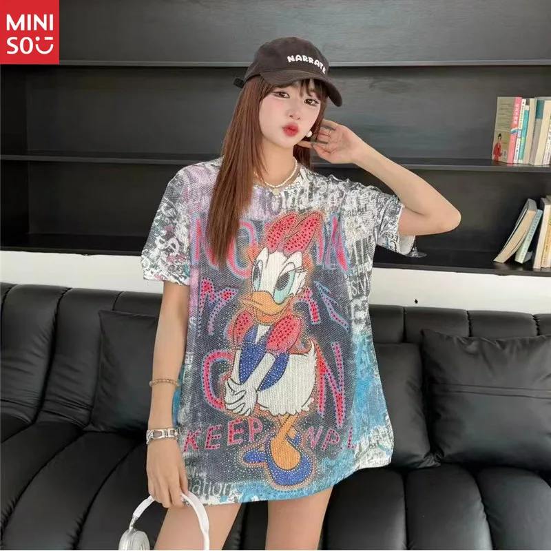 

Летняя футболка с вышивкой Диснея, объемный вязаный топ с кристаллами для женщин