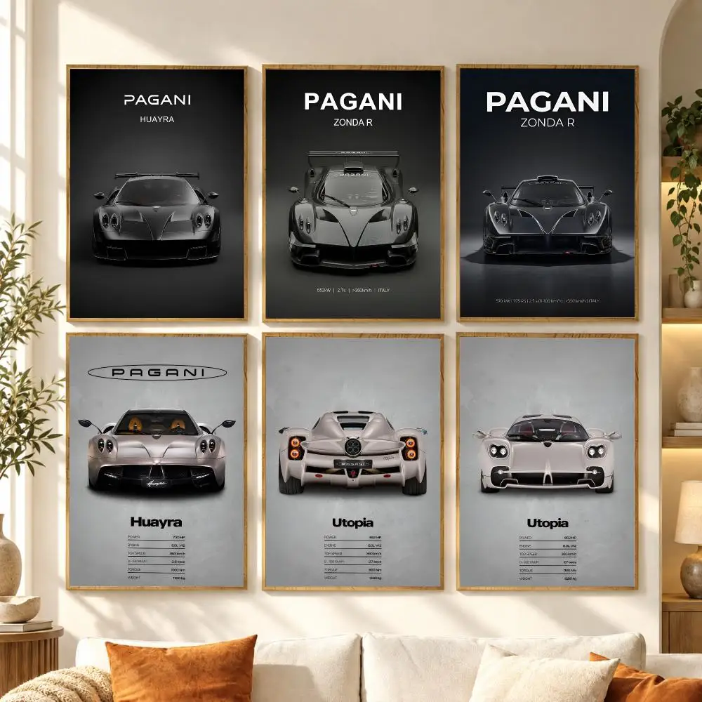 P-Pagani luxury car Poster Stickers Mural Painting Self-Adhesive Wall Art Decals for Bedroom Living Room Home Decor Gift