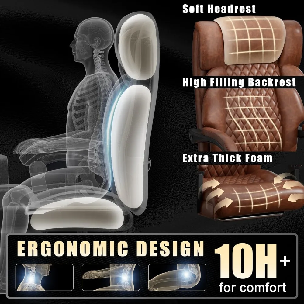 كرسي مكتب كبير وطويل التحمل بسعة 700 رطل مع قاعدة معدنية ومسند للقدمين وعجلات مطاطية هادئة، وظهر مريح عالي #3