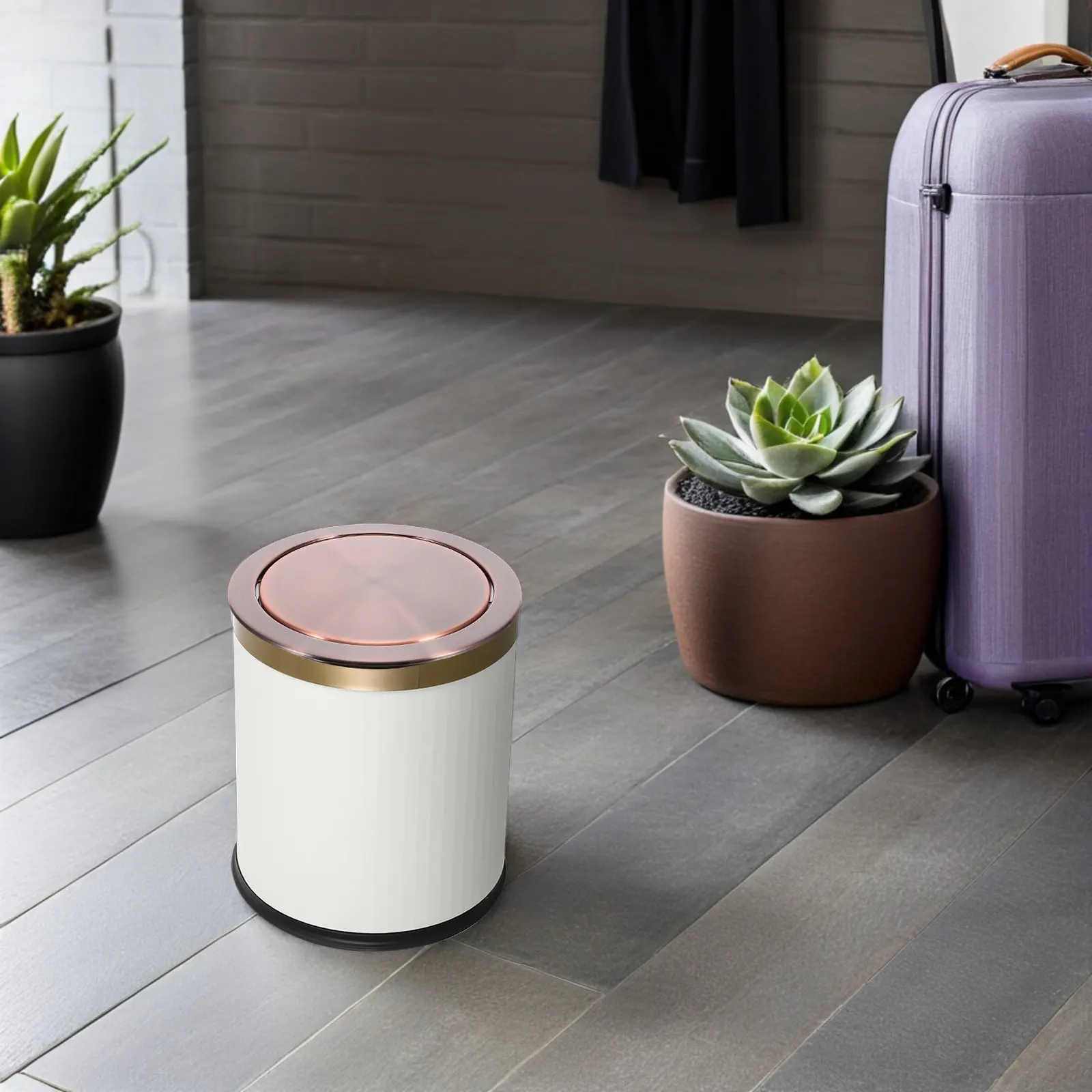 Stainless Steel Round Recessed Trash Lid for Countertop Built-in Swing Garbage Can Cover Odor Control Bathroom Kitchen Hotel