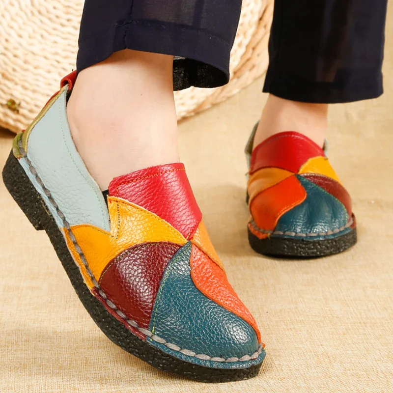 Women\'s Mixed Colors Shoes Autumn New Ethnic Style Retro Soft Sole Flats Lightweight Comfortable Loafers Sapato Feminino