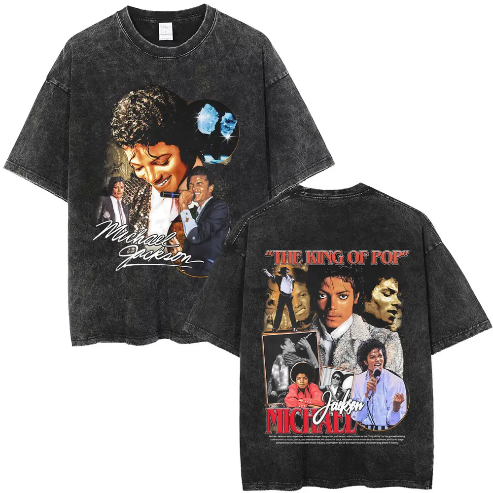 Washed Vintage Michael Jackson King of Pop Graphic T-shirt Men Women Retro Gothic Rock T-shirts Male Casual Oversized T Shirts