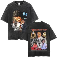 Camiseta con gráfico Vintage lavada de Michael Jackson King of Pop para hombre y mujer, camisetas Retro de Rock gótico, camisetas informales de gran tamaño para hombre