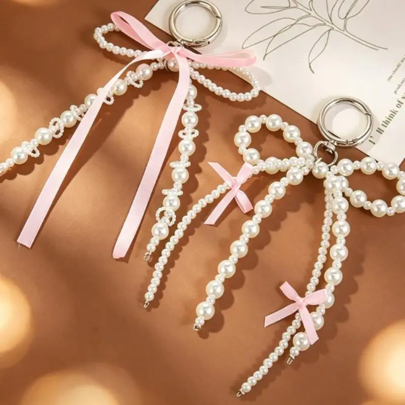 Y2K Phone Charm Pendant Cute Kawaii Pink Bowknot Keychain Bag Phone Strap Girl Cellphone Lanyard Keyring Birthday Gifts Jewelry