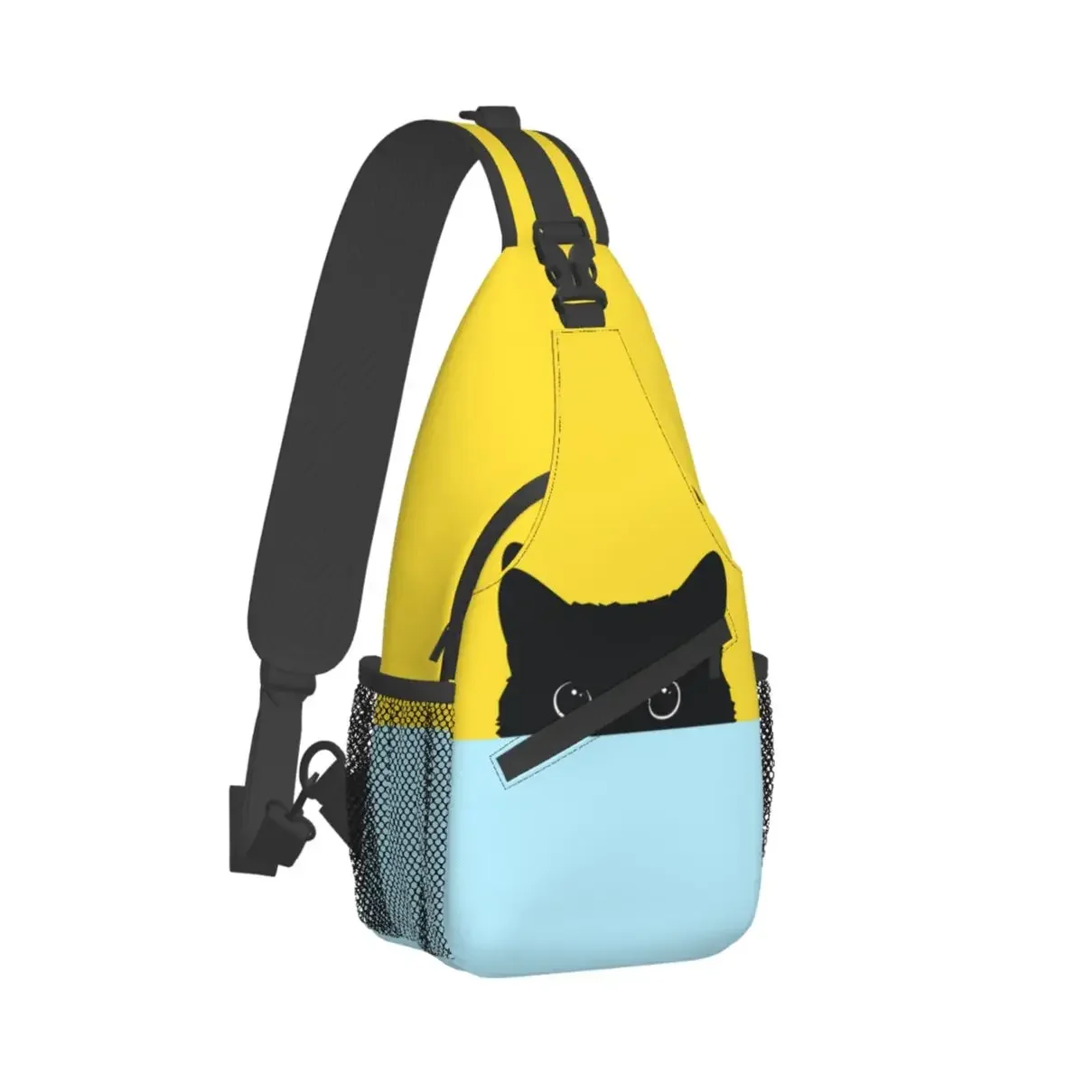 

Black Cat Crossbody Bag Sports Yellow And Blue Chest Bag Unisex Women Man Fashion Shoulder Backpacks Travel