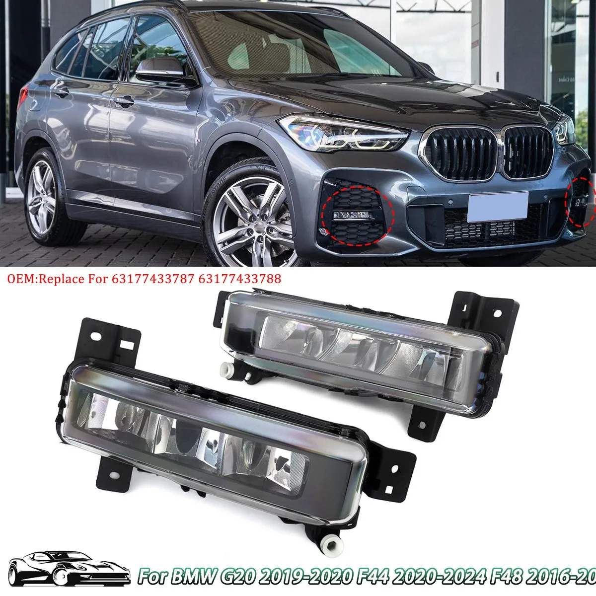 Front Bumper Fog Light Lamp For BMW G20 F44 F48 228i Gran Coupe 430i M440i 2016-2022 fog lamp left right 63177433788 Pair LED