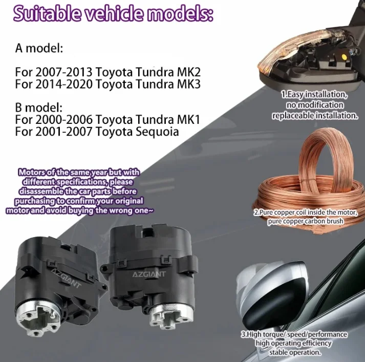 AZGIANT For Toyota Sequoia 2001-2007 Tundra 2000-2020 Car Electric Fold Exterior Mirrors Motor espejo retrovisor para auto