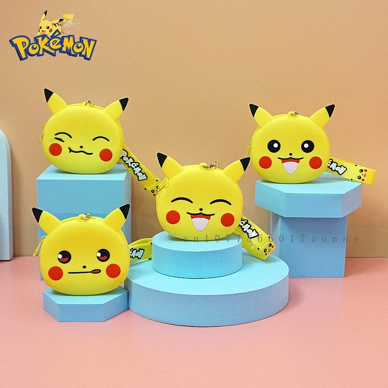 Porte-clés en silicone Pokemon Pikachu Anime, sac à main de rangement, figurines de dessin animé Messenger, joli modèle, jouets pour enfants, cadeau