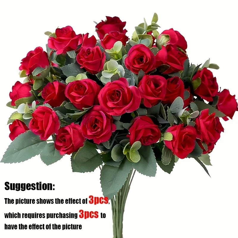 10 Köpfe Künstliche Blumen Seidenrosen Weiße Eukalyptusblätter Pfingstrosen-Bouquet Kunstblumen für Hochzeit Tisch Party Vase Heimdekoration – Detail 9