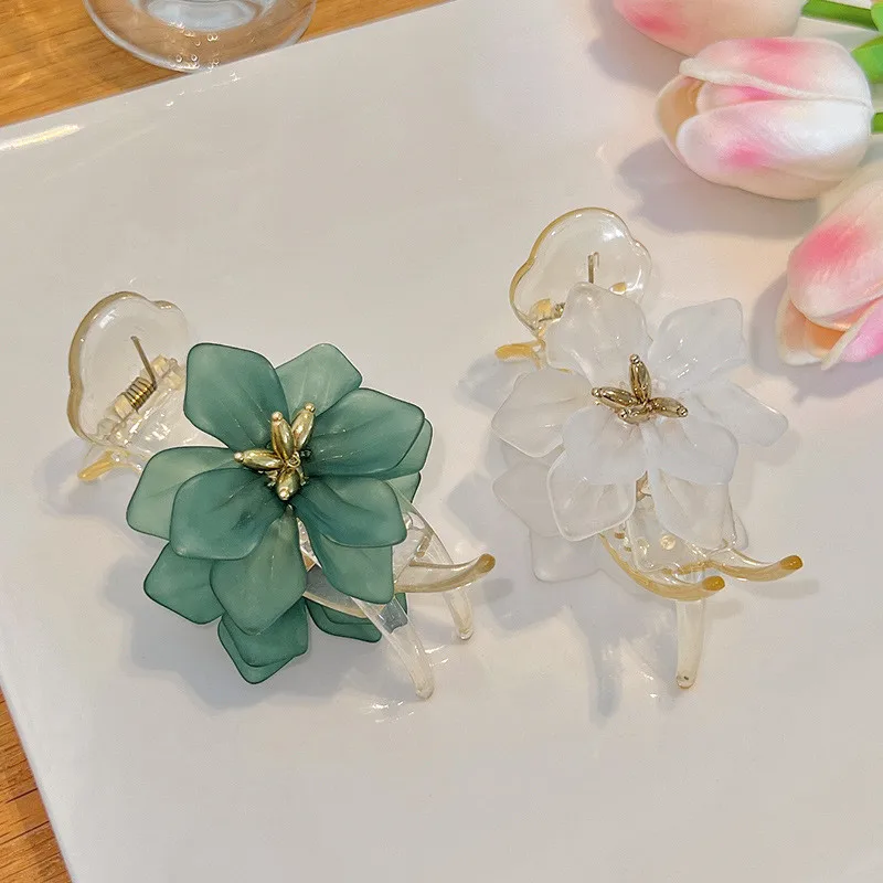 مشابك شعر أكريليك من كاميليا، مخالب شعر أنيقة على شكل زهرة القرش، شعر نسائي منخفض على شكل ذيل حصان