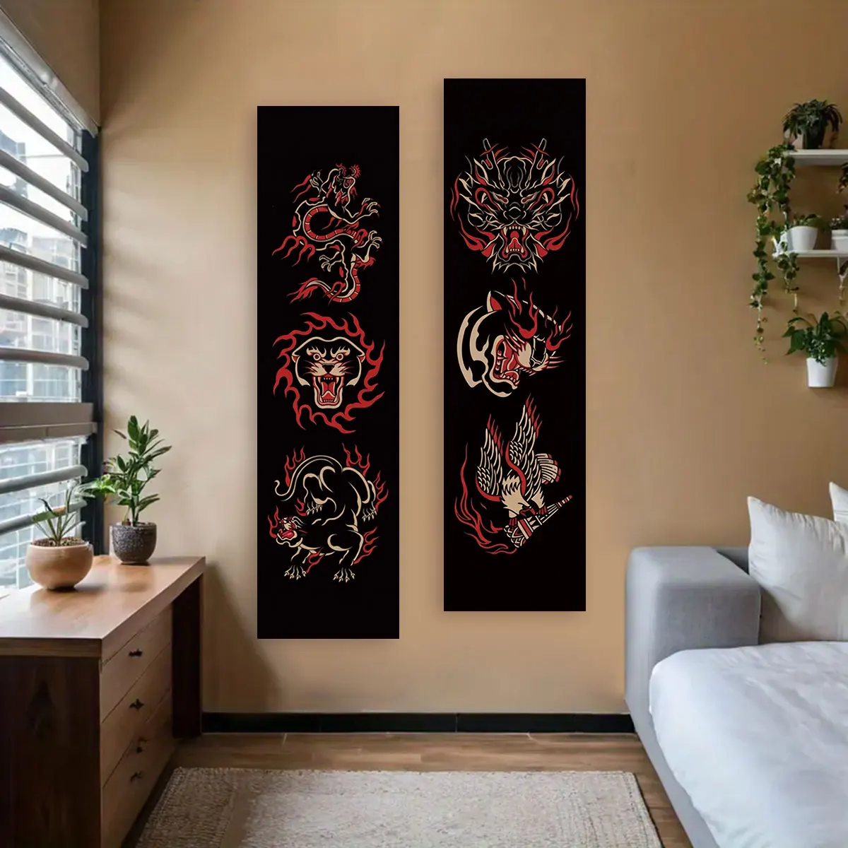 Animals Vertical Tapestry Lion Tiger Eagle Totem Tapestry Wall Hanging Black Aesthetic Tapestries for Bedroom and Living Room
