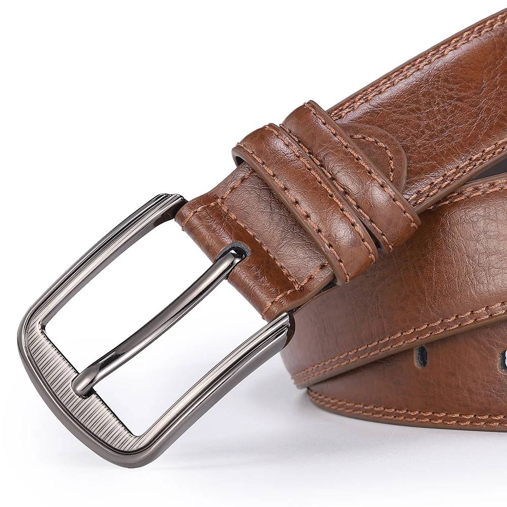 Herren-Gürtel aus Rindsleder mit Dornschließe, Modischer Vielseitiger Gürtel, Reiner Ledergürtel mit Löchern, Neu in Mehreren Farben: Rot, Blau, Schwarz, Braun, Gelb – Detail 19
