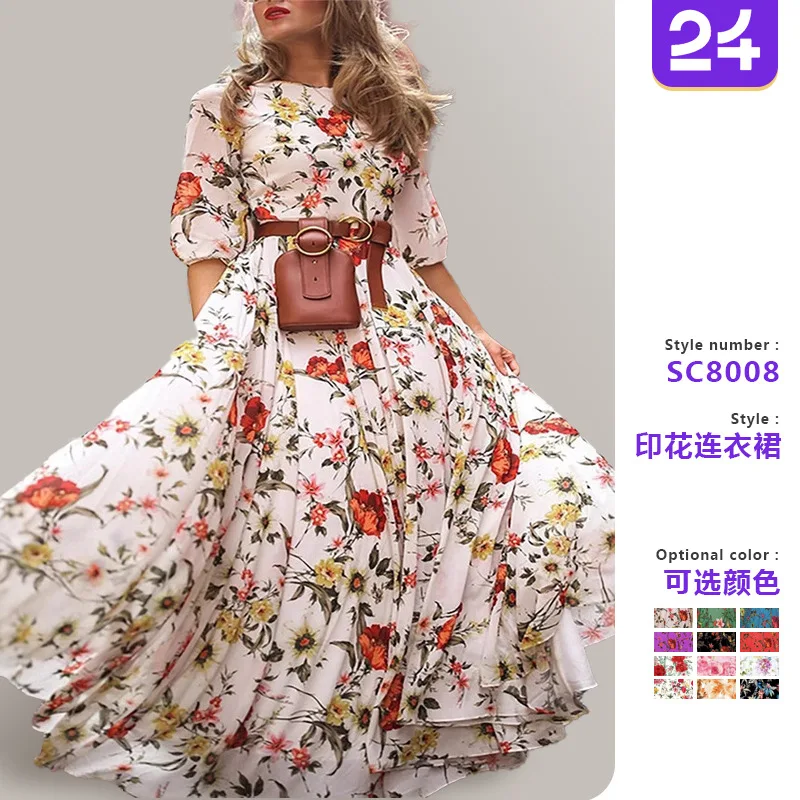 

Printed Pendulum Temperament Chiffon Floral Slim Dress 2025 Spring and Autumn European and American New Cross-border Dress