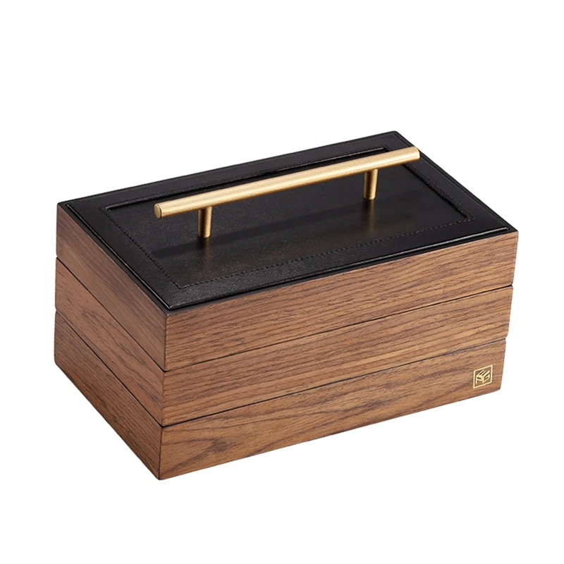 

Rectangle Storage Box Multifunctional Ornament Storage Box Multilayer Wooden Box Black Walnut With Lock