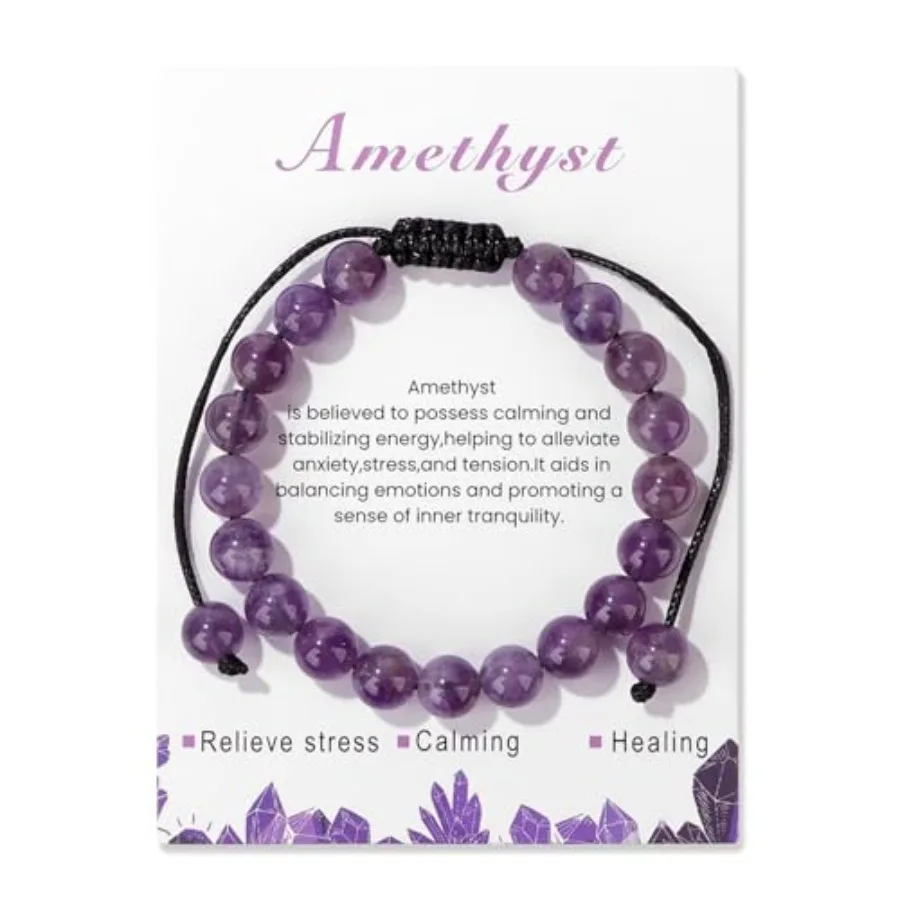 

Healing Crystal Bracelet for Women 8mm Natural Stone Crystal Beaded Bracelets Adjustable Handmade Gemstone Bracelet Healing Jew