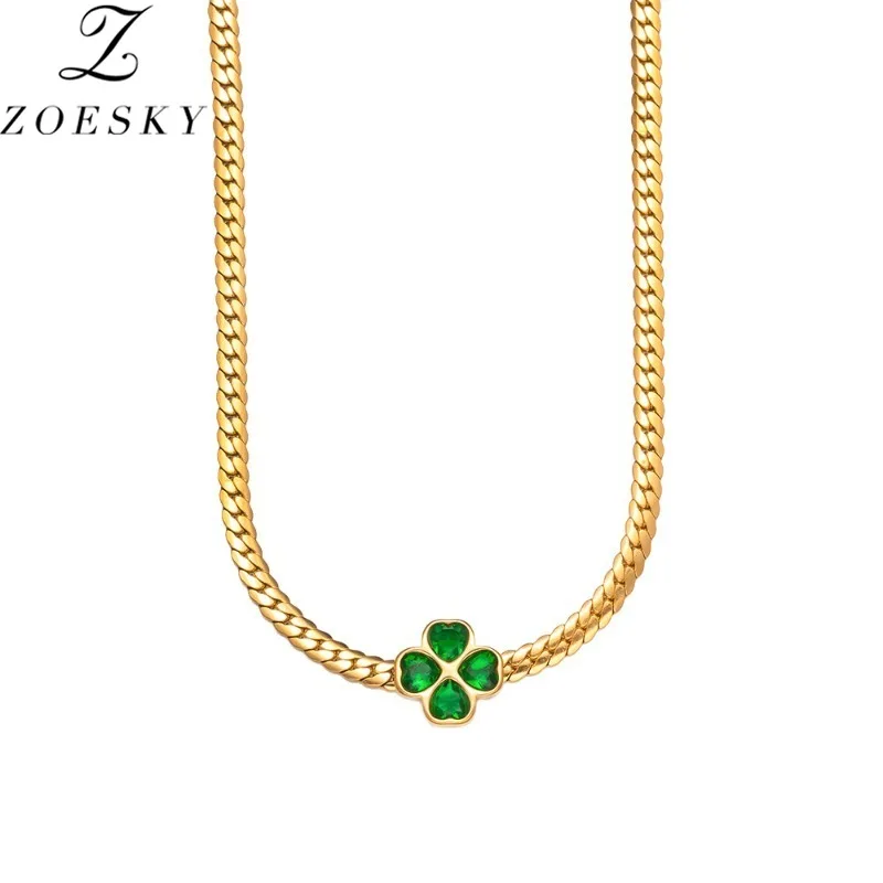 Zoesky-Collier pendentif Everver pour femme, bijoux en acier au titane, bracelets et boucles d'oreilles, cadeau de fête, quatre cuir chevelu