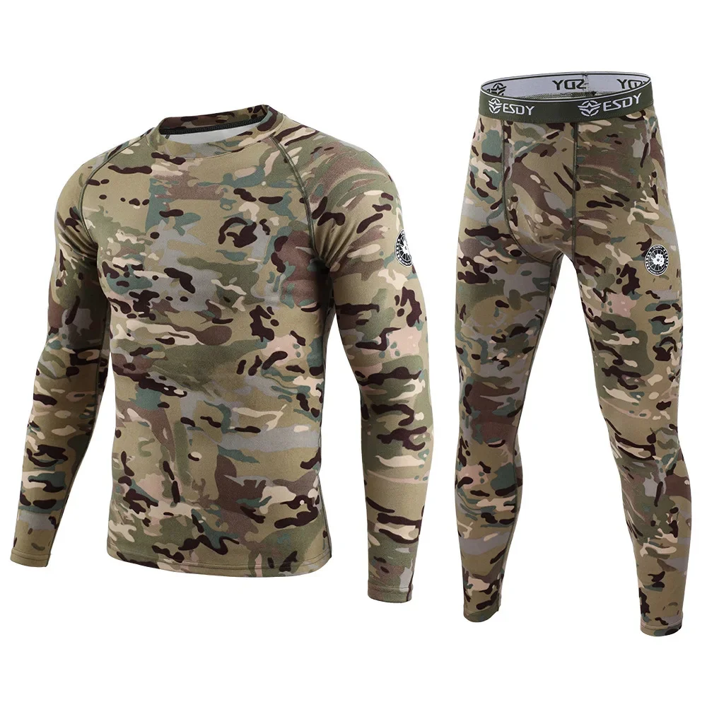 New Winter camouflage Men\'s Dralon Thermal Underwear Warm Sports Long Johns High Quality Elasticity Cycling Underwear Set