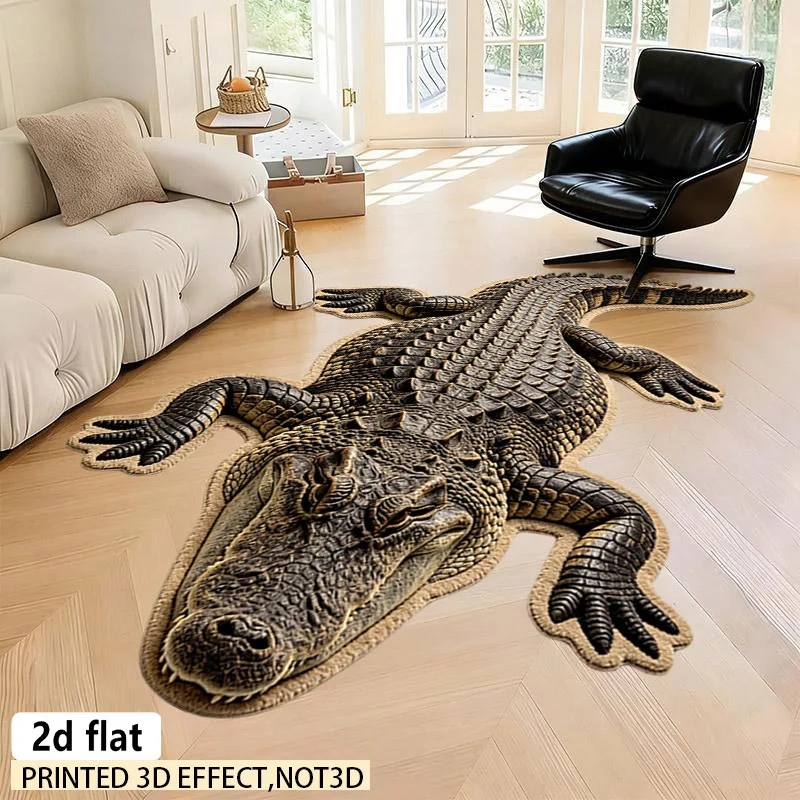 VIKAMA 2d Flat Irregular Carpet Crocodile Pattern Decorative Rug Living Room Carpet Bedroom Bedside Floor Mat Doormat Home Decor