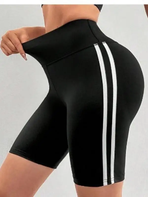 

Новые однотонные полосатые спортивные шорты с высокой талией для женщин, дышащие, для бега и йоги, три четверти длины
