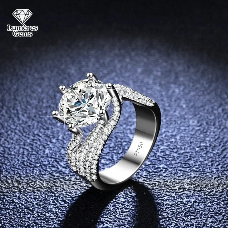 Gorgeous Platinum Pt950 & 18K Ring Women - 5 Carat Full D - Color Moissanite, Ideal For Wedding Engagement