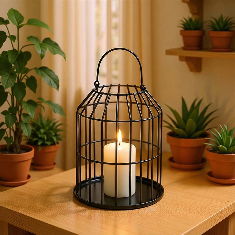 

Metal Birdcage Candle Holder Hollow Grid Iron Art Candlestick Aromatherapy Ornament For Home Restaurant Wedding Christmas Decor