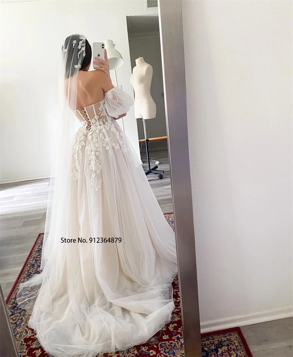 تخصيص الحبيب الرقبة قبالة الكتف تول زينة فساتين الزفاف للنساء 2024 ذيل محكمة زي العرائس Vestido De Noiva