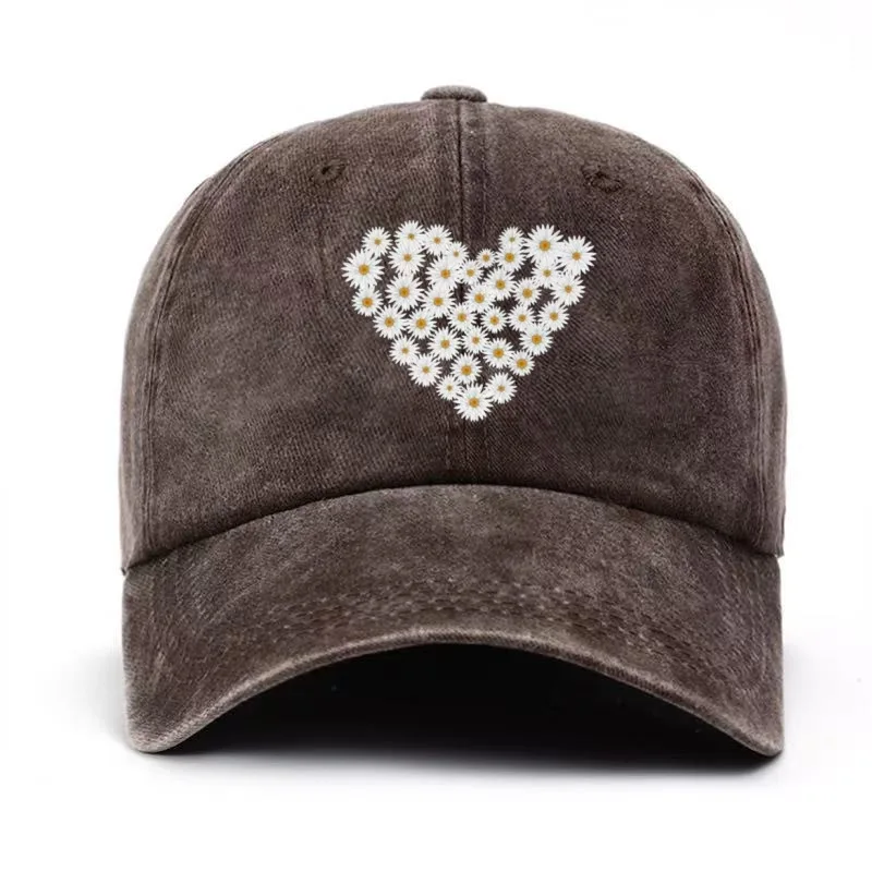 Baseball Cap Daisy Heart Heat Transfer Women Sun Protection for Outdoor
