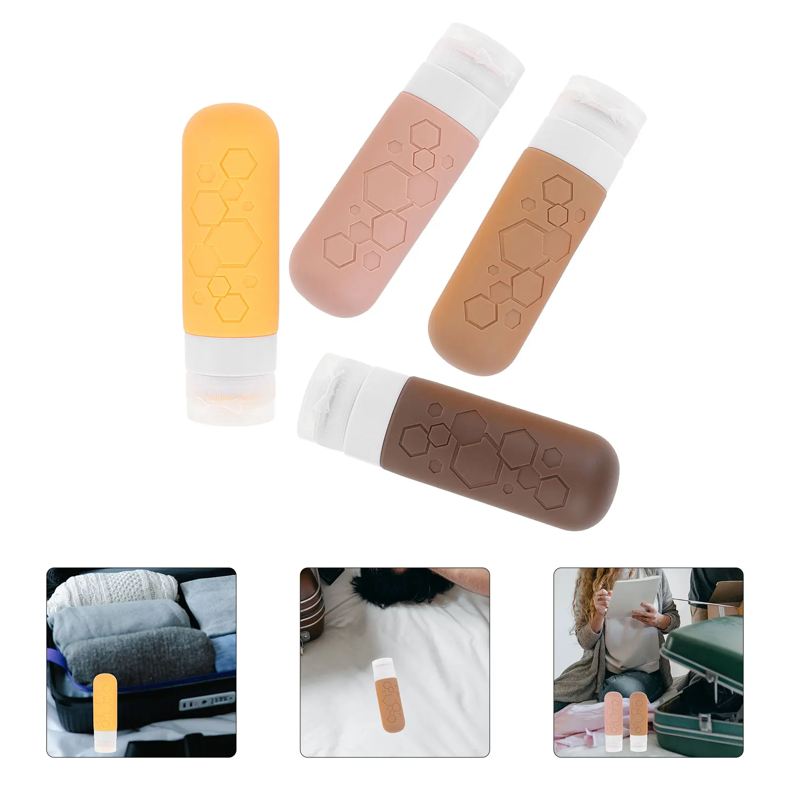Ensemble de bouteilles de voyage en Silicone, compactes, anti-fuite, rechargeables, pour Lotion, shampoing, articles de toilette, conteneurs portables et légers, 4 pièces