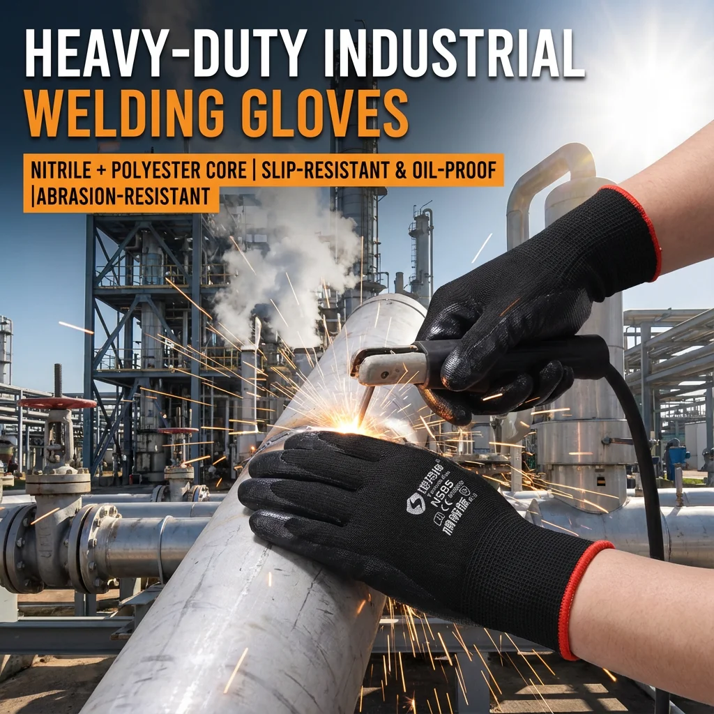 Oil Resistant Nitrile Work Gloves for Petrochemical Work, Polyester Lined Anti Slip Abrasion Proof Refinery Gloves for Men